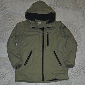 Kids Waterproof Olive Green Hooded Jacket